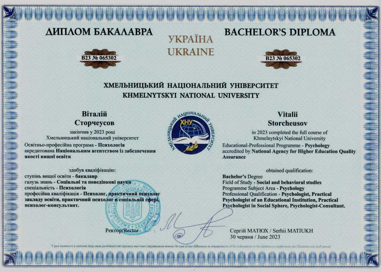 Диплом бакалавра психології